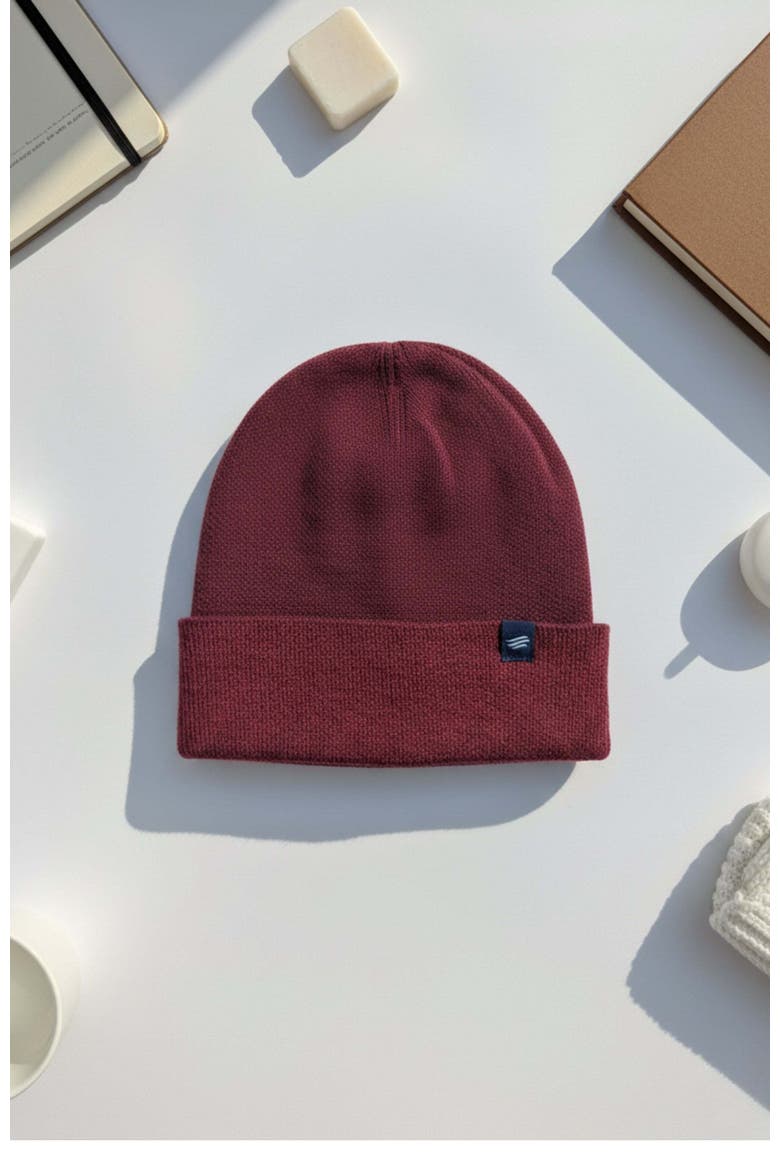 The Essential Merino Marled Beanie, Alternate, color, Burgundy