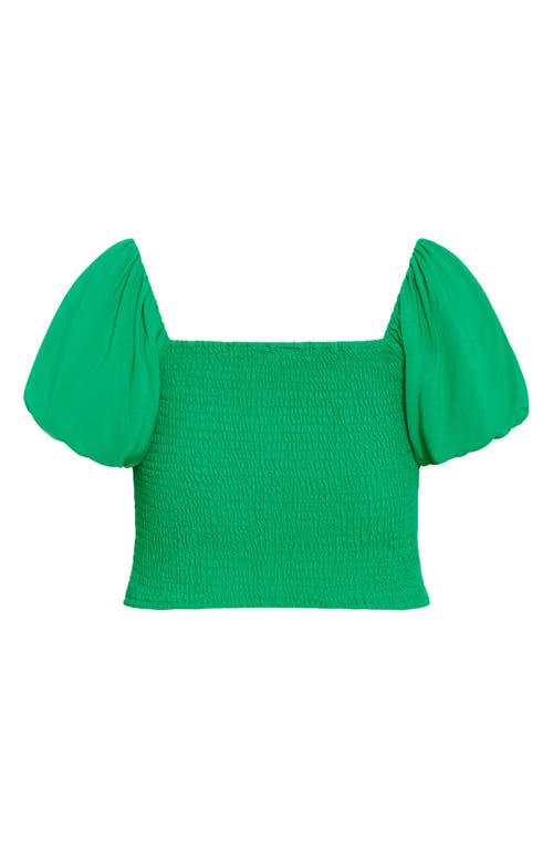 City Chic Dylan Smocked Puff Sleeve Crop Top In Green