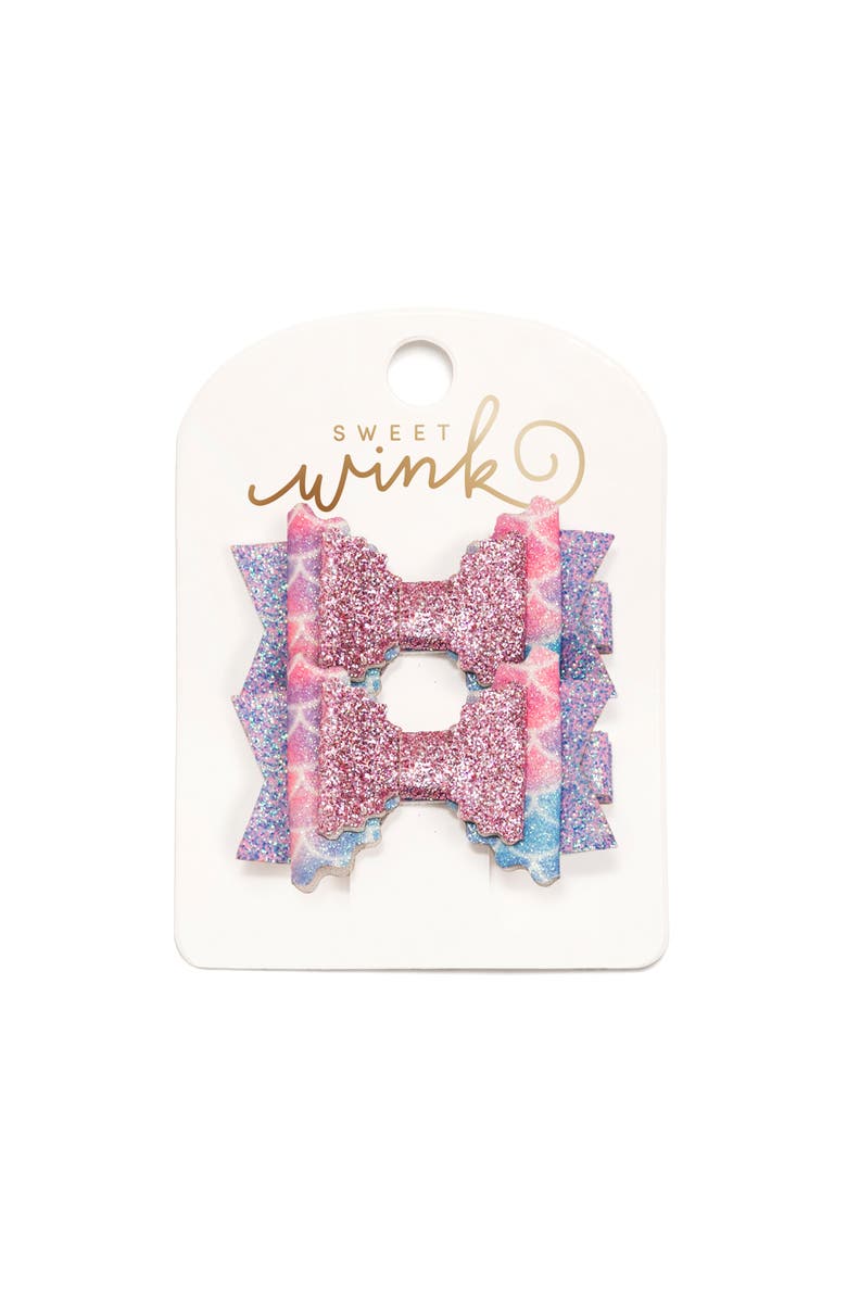 Sweet Wink Sparkling Mermaid Bow Clip Set, Main, color, Multi