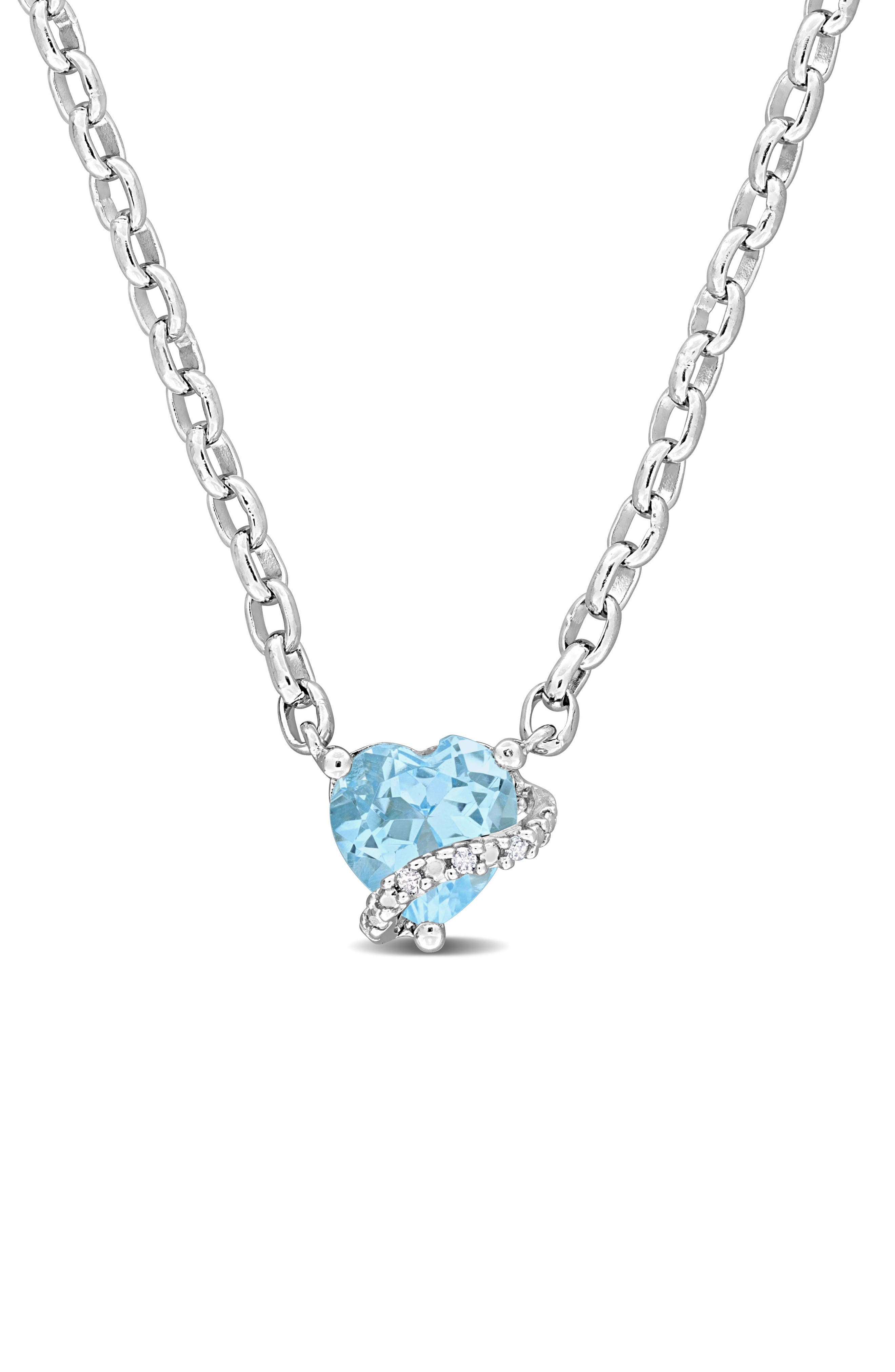 DELMAR Sky Blue Topaz & Diamond Heart Pendant Necklace