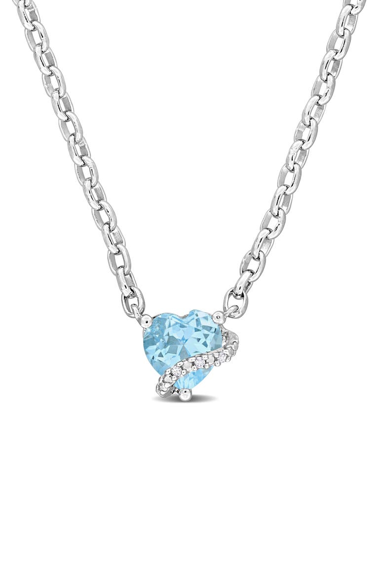 Sky Blue Topaz & Diamond Heart Pendant Necklace, Main, color, BLUE