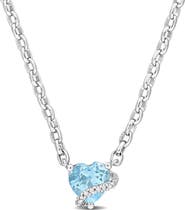 DELMAR Sky Blue Topaz & Diamond Heart Pendant Necklace