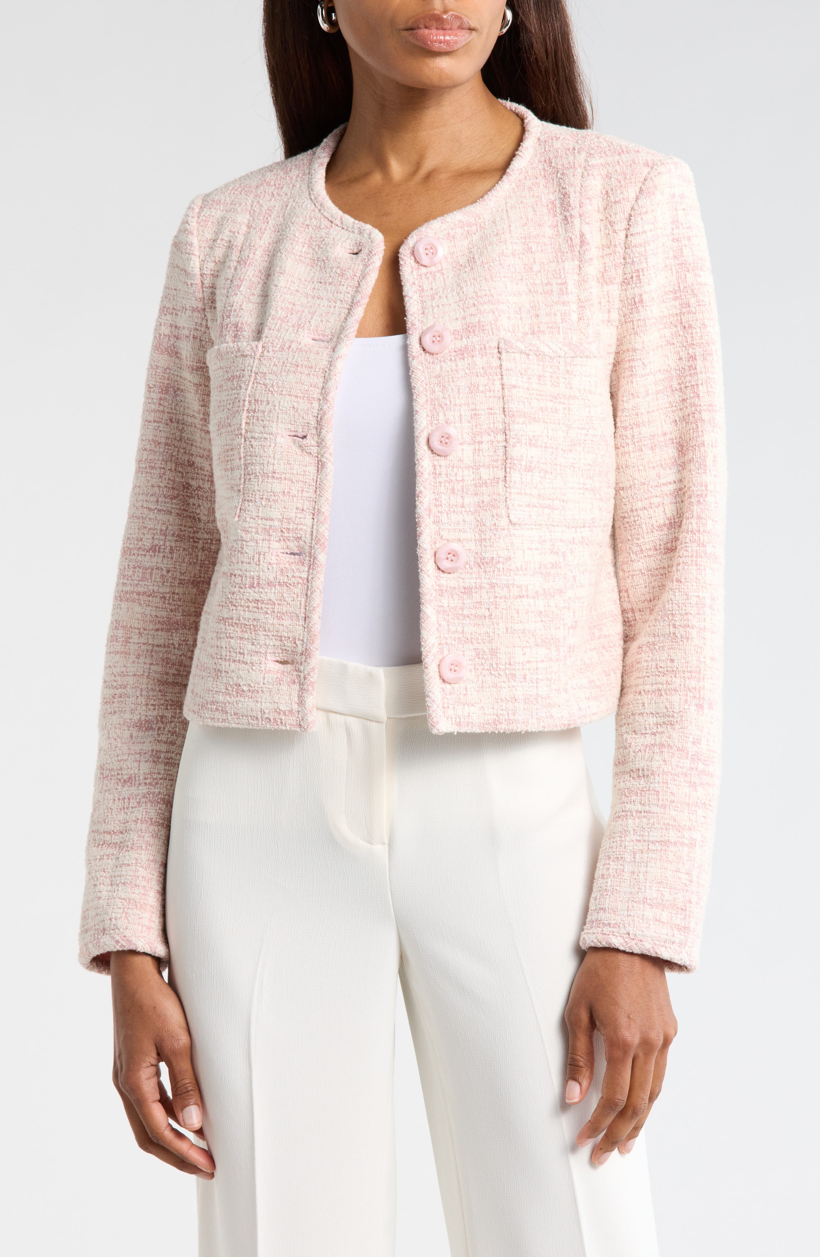 Amanda & Chelsea Button Front Tweed Jacket