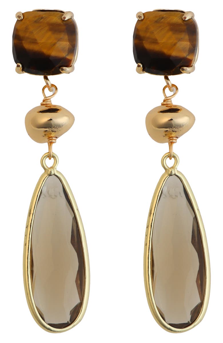 Panacea Brown Crystal & Smoky Quartz Teardrop Earrings, Main, color, Brown