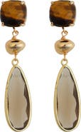 Panacea Brown Crystal & Smoky Quartz Teardrop Earrings