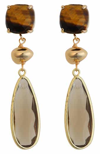 Panacea Brown Crystal & Smoky Quartz Teardrop Earrings