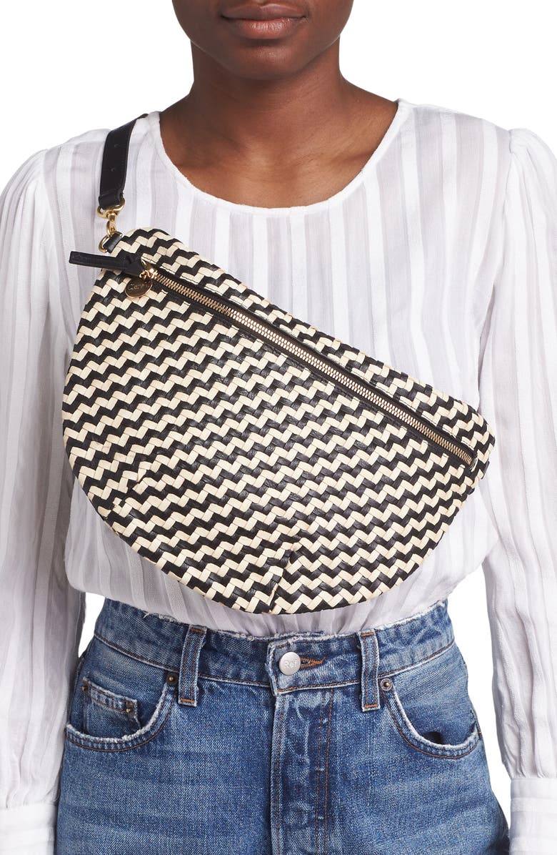 Clare V. Grande Woven Leather Convertible Belt Bag, Alternate, color,