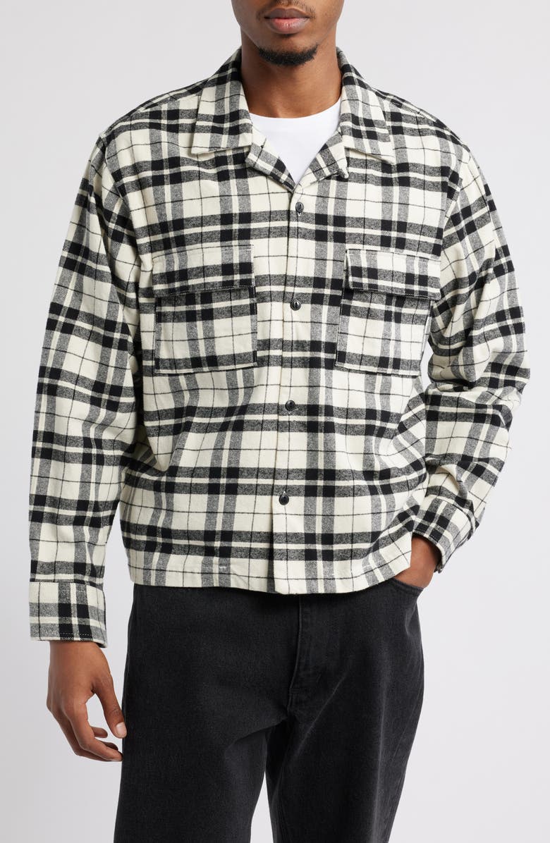 PacSun Washed Camp Crop Flannel Shirt, Alternate, color,