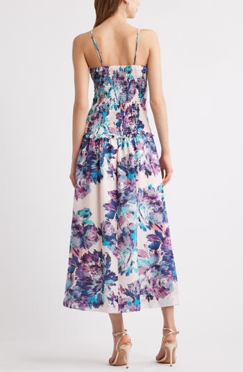 Smocked Drop Waist Midi Dress