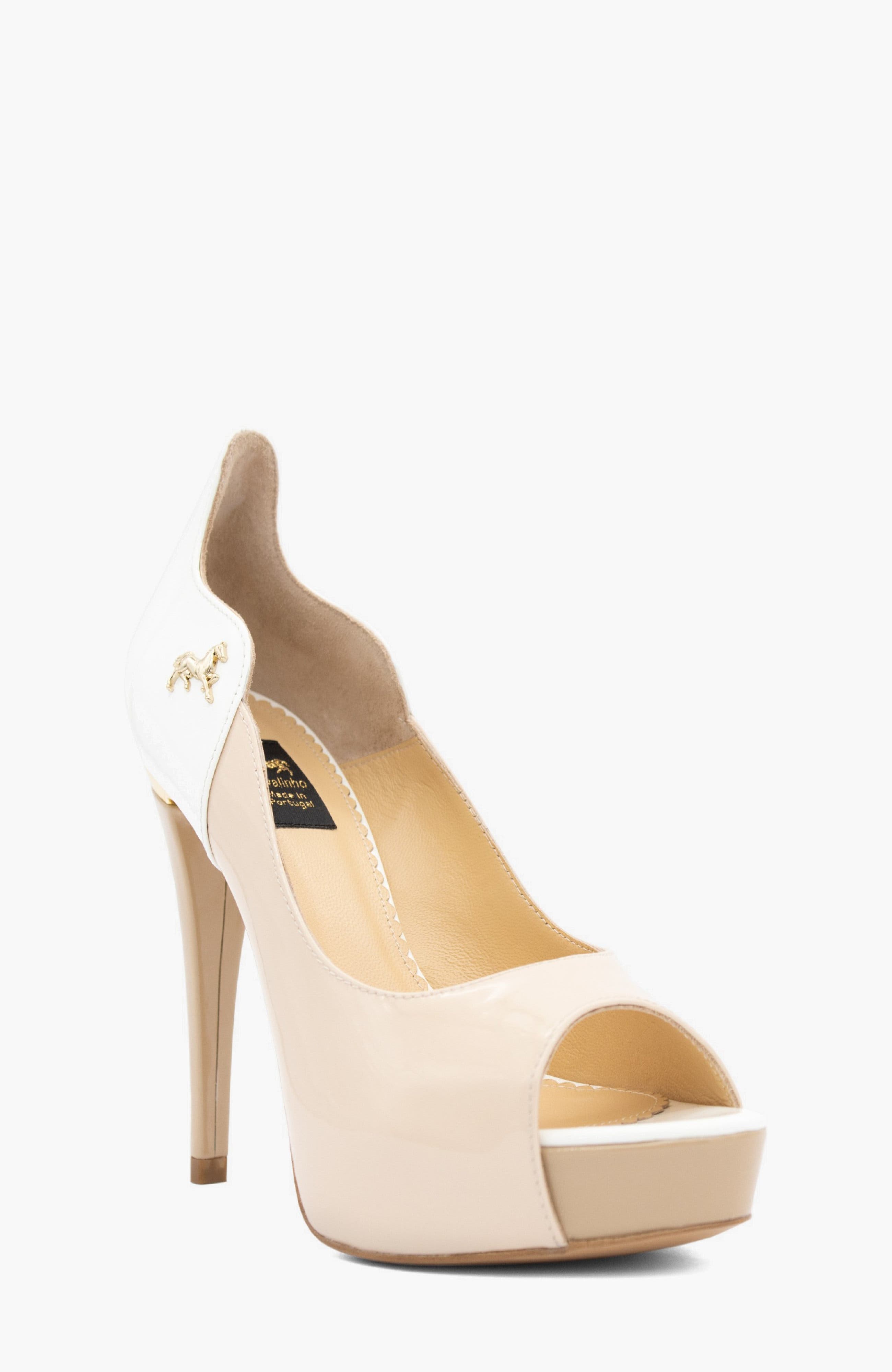 Gold Leather Platform Heels, Alternate, color, Beige / White