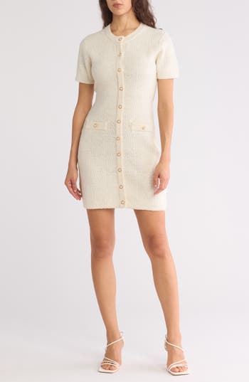 Mila Mae Short Sleeve Bouclé Minidress In Ivory