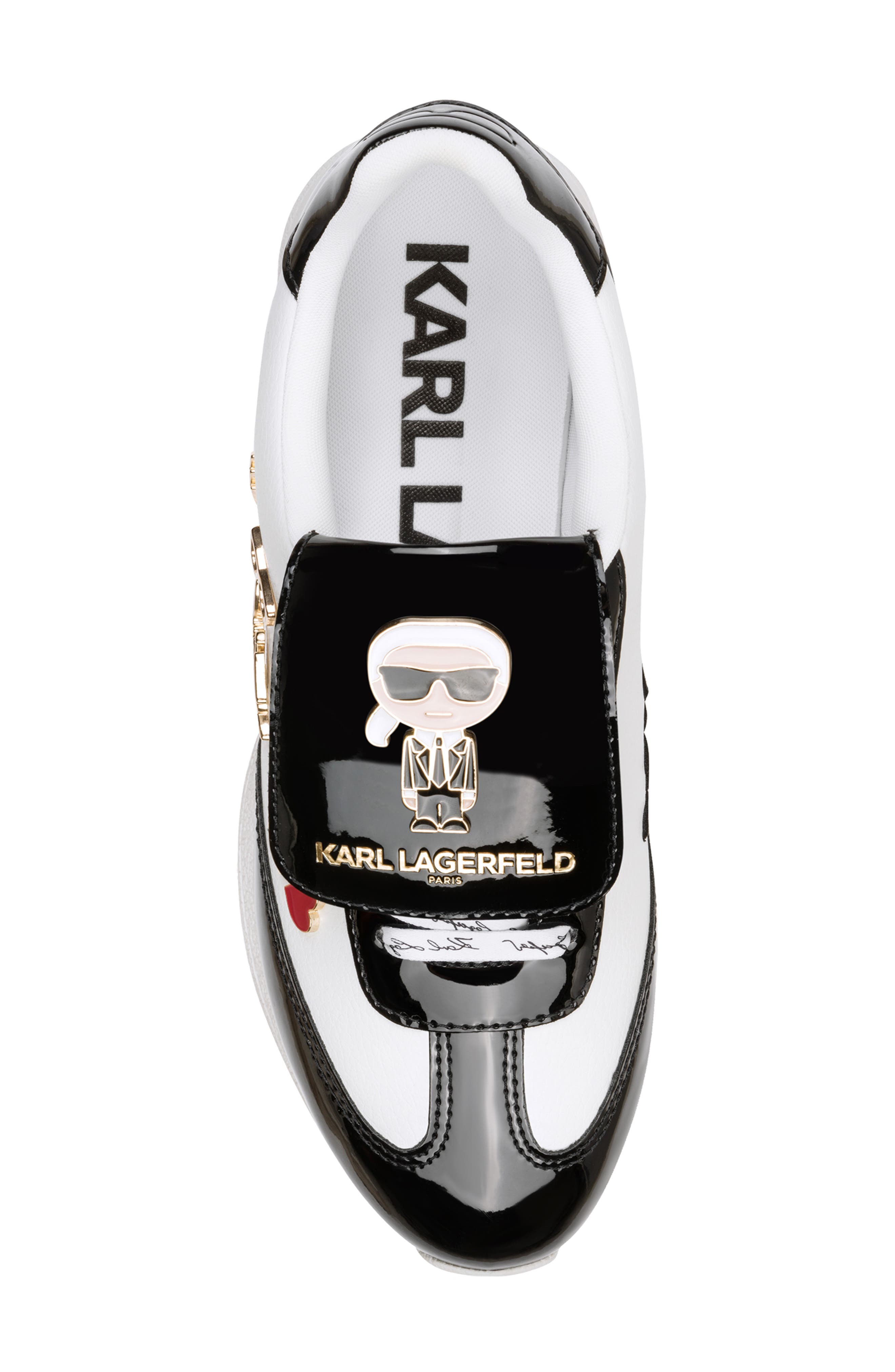 KARL LAGERFELD PARIS Minia Pins Sneaker, Alternate, color, Bright White/ Black