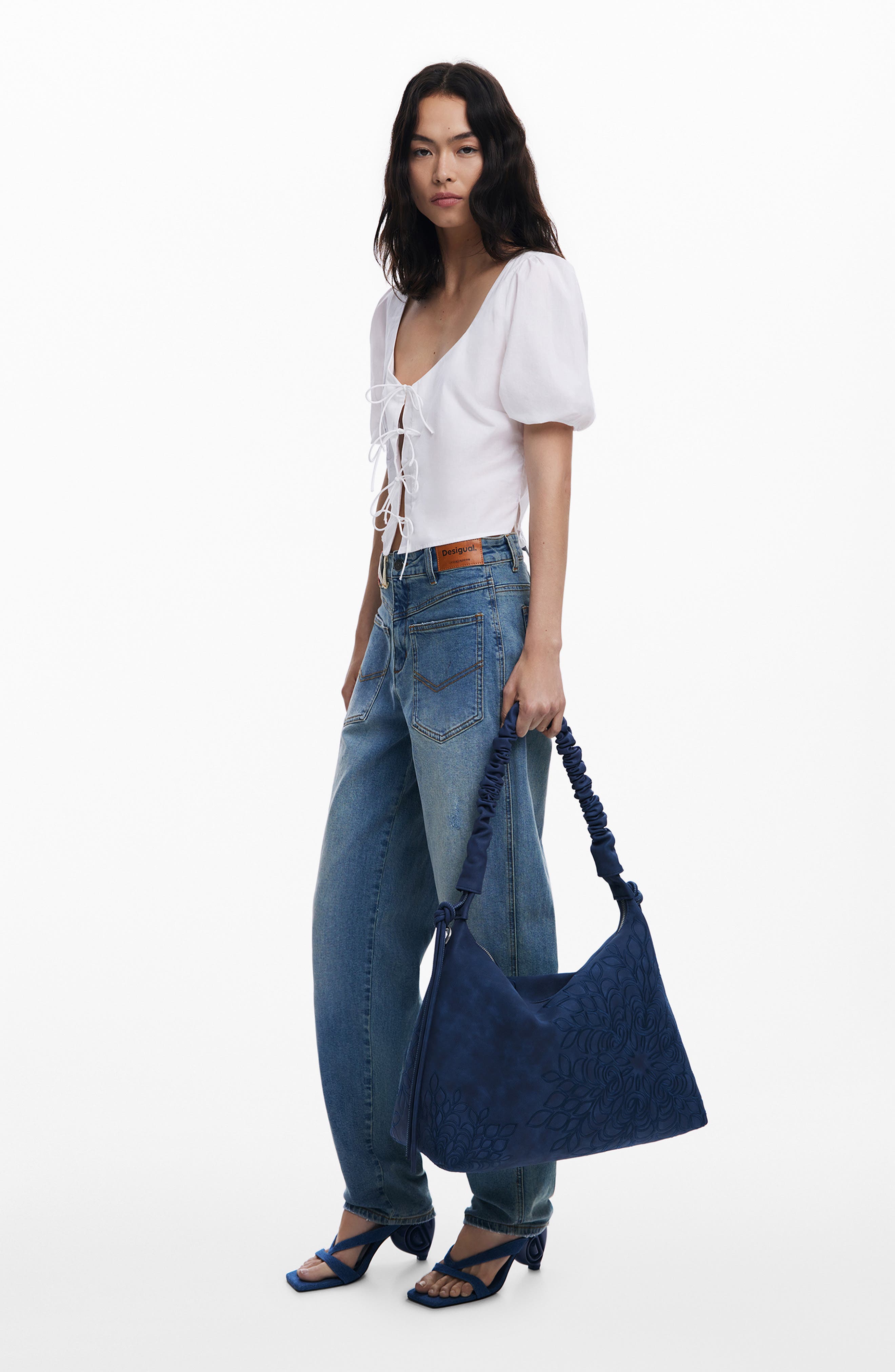 Desigual Mandala Embossed Faux Leather Shoulder Bag, Alternate, color, Dark Blue