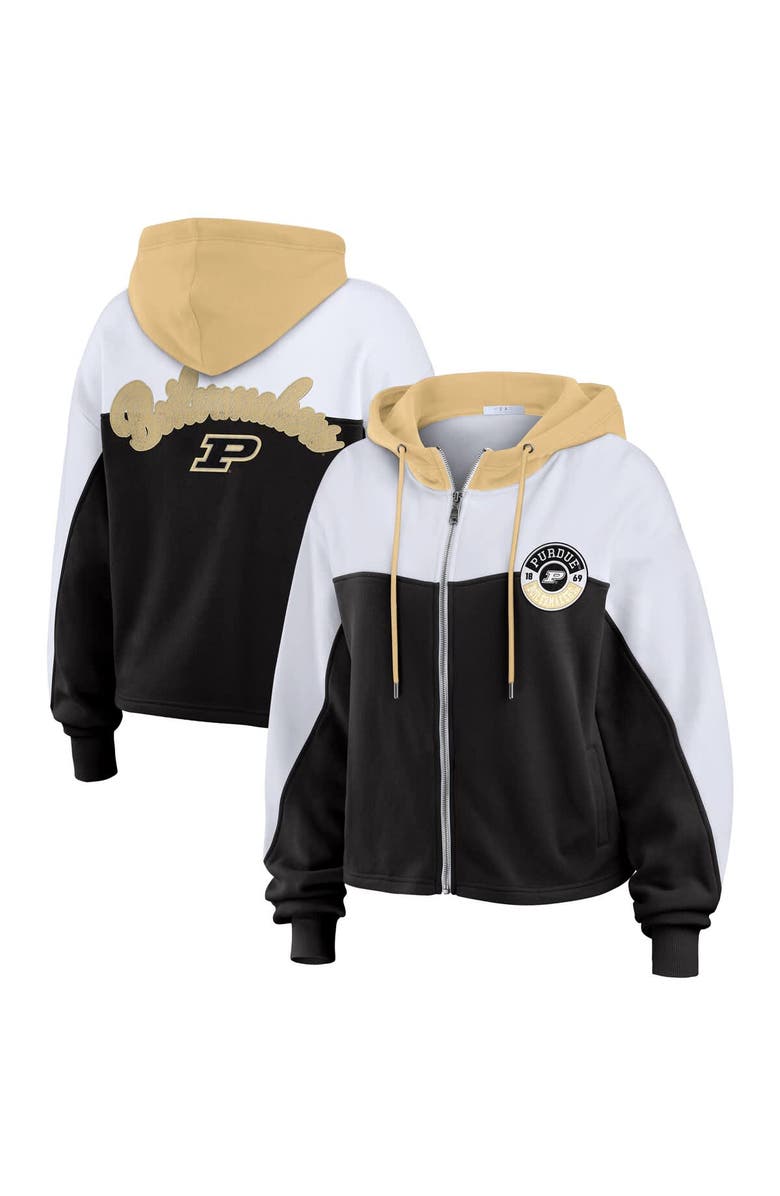 WEAR by Erin Andrews Women's WEAR by Erin Andrews Black Purdue Boilermakers Color-Block Full-Zip Hoodie, Main, color,
