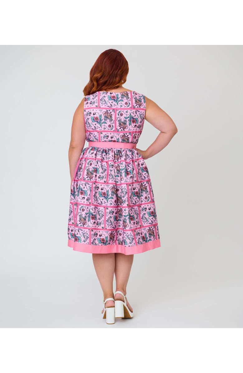 Unique Vintage Pluse Size Sleeveless Button Swing Dress, Alternate, color, Pink Floral Print