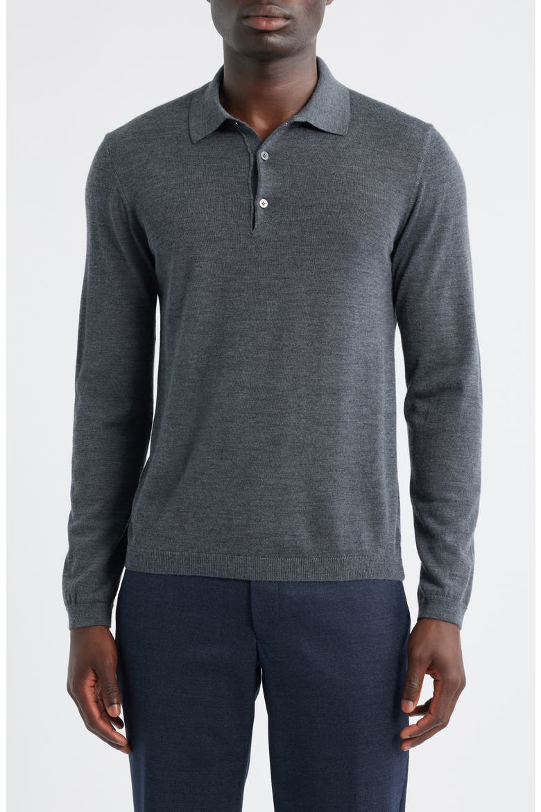 Long Sleeve Wool & Silk Polo Sweater, Main, color, GREY
