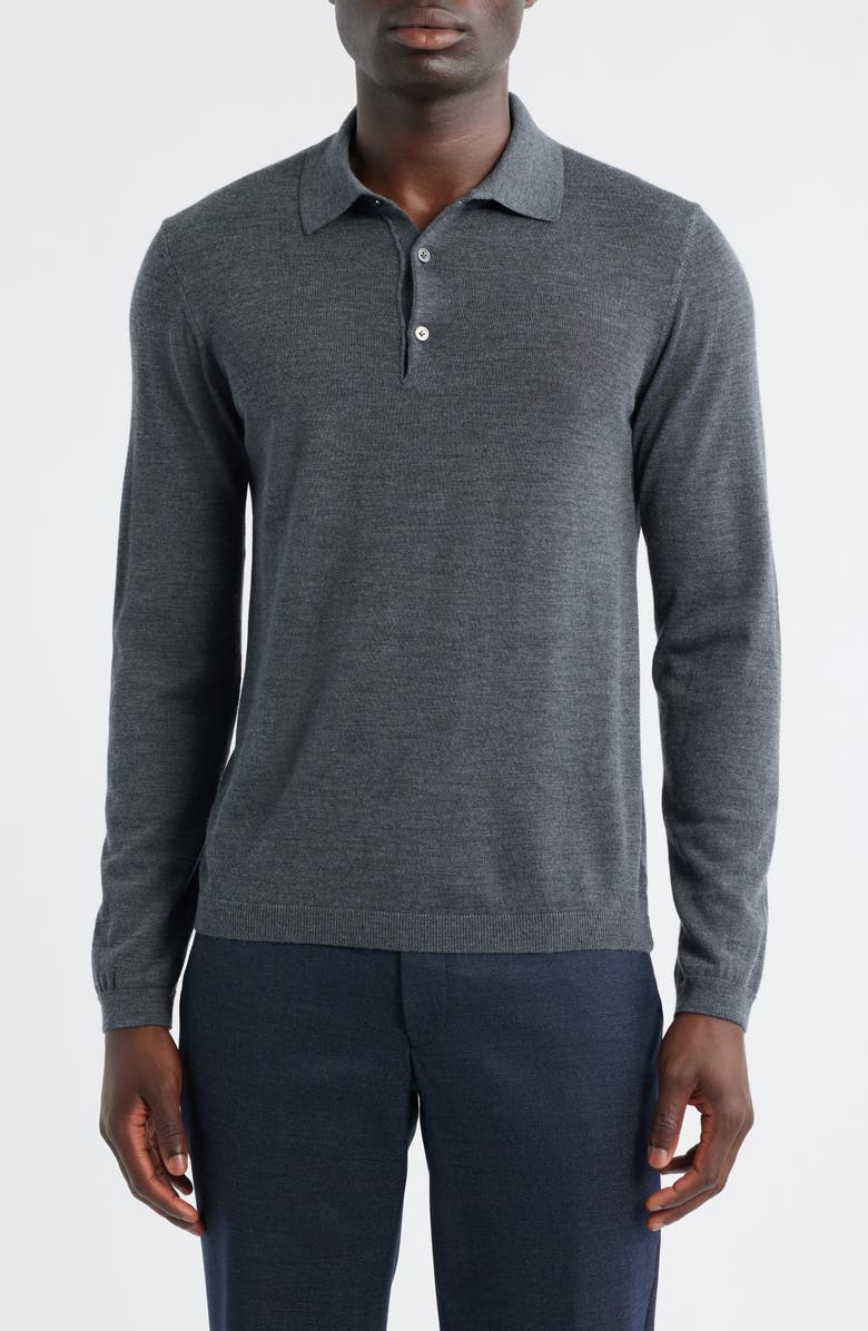 Jack Victor Long Sleeve Wool & Silk Polo Sweater, Main, color, Grey