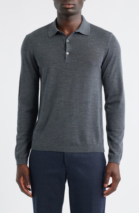 Long Sleeve Wool & Silk Polo Sweater