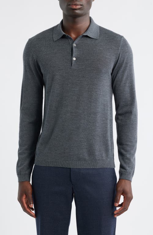 Jack Victor Long Sleeve Wool & Silk Polo Sweater In Gray