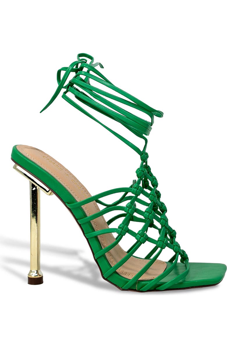 CHASE AND CHLOE Caged Ankle Tie Sandal, Alternate, color, Green Pu