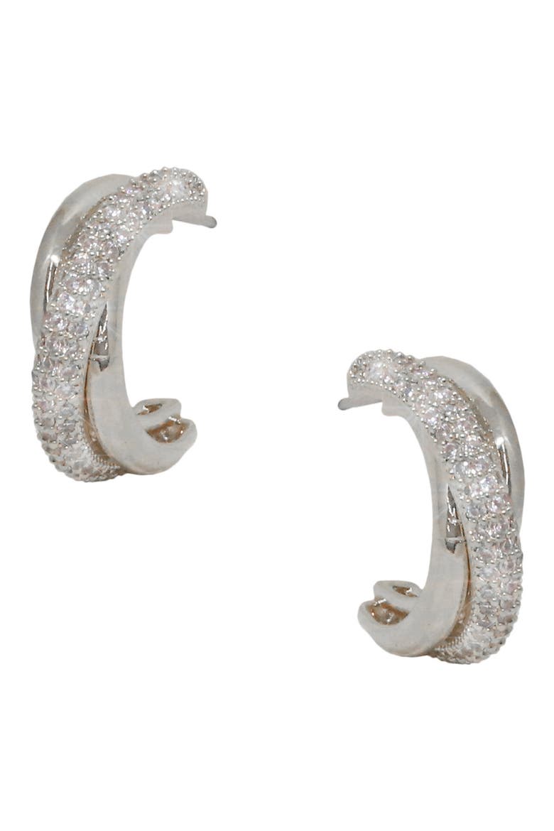 Small Pavé Hoop Earrings, Main, color, SILVER