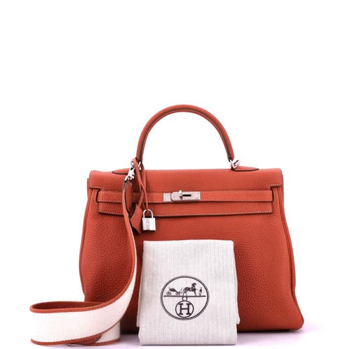 Pre-owned Hermes  Hermes Kelly Amazone Handbag Orange Clemence With Palladium Hardware 35 In Red