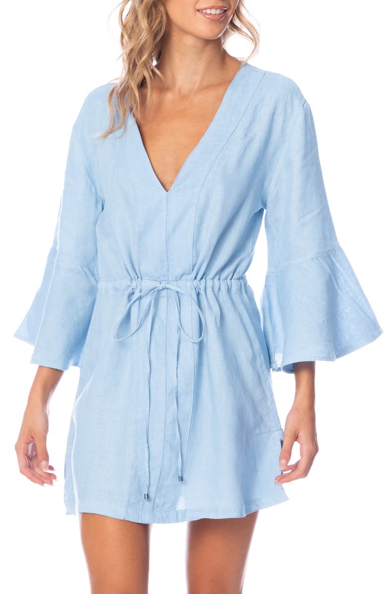 Maaji Stone Blue Joy Linen Cover-Up Dress, Main, color, Blue