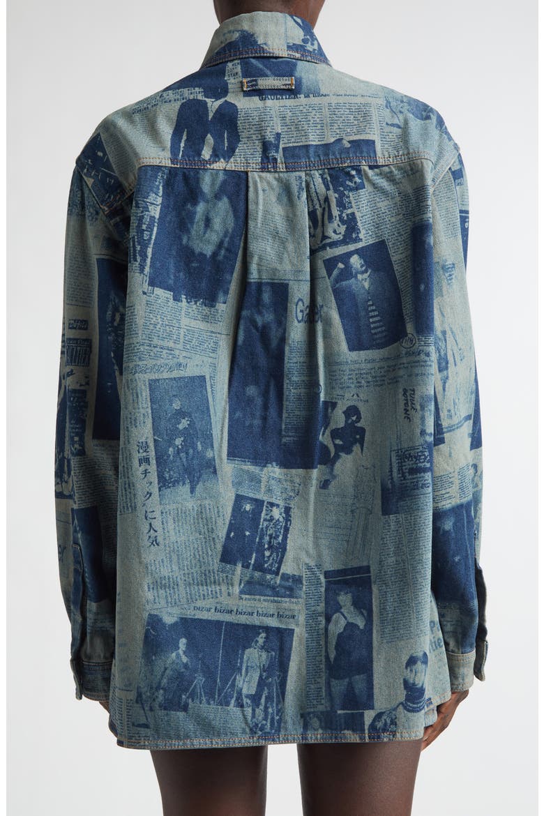 Newspaper Print Denim Button-Up Shirt, Alternate, color, INDIGO/ BEIGE