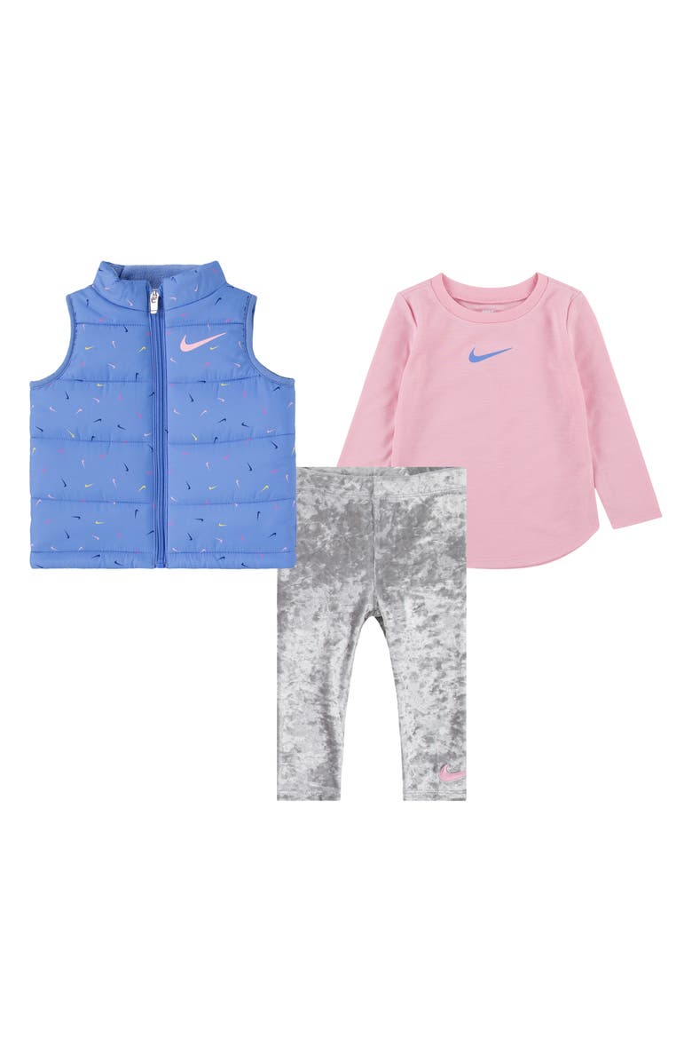 Nike Swoosh Vest, Long Sleeve T-Shirt & Leggings Set, Main, color, Light Smoke Grey