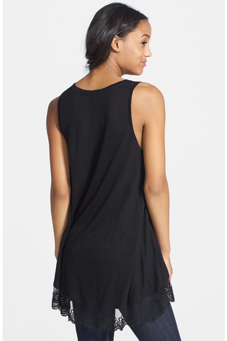 Chloe K Lace Trim Tunic Tank, Alternate, color, BLACK