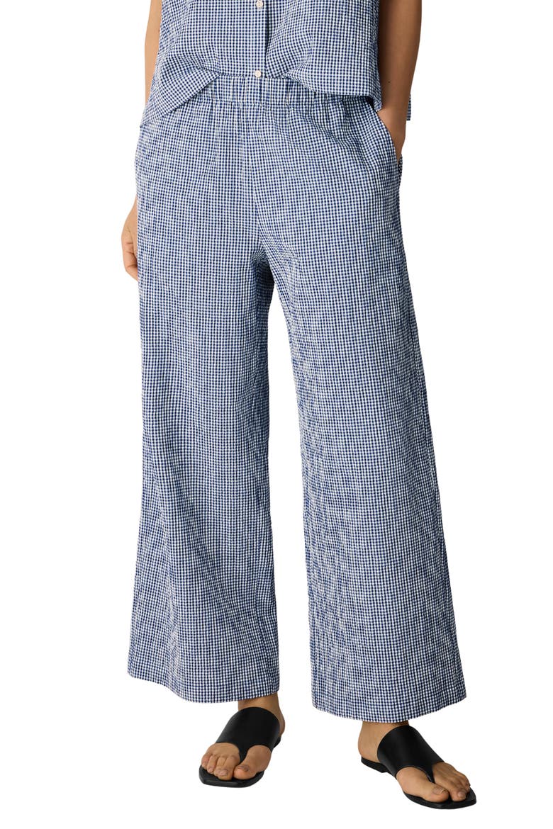 Check Print Wide Leg Ankle Pants, Main, color, LIGHT DIVE
