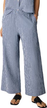 Eileen Fisher Check Print Wide Leg Ankle Pants