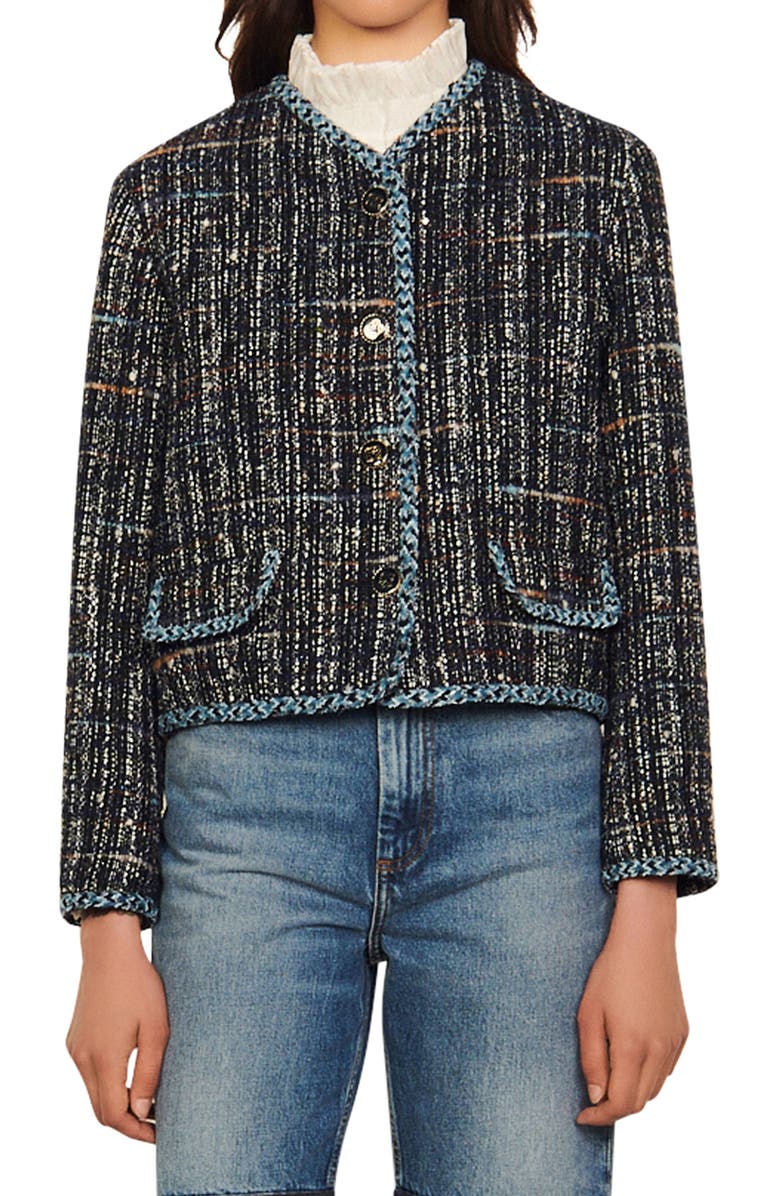 SANDRO Mareva Tweed Crop Jacket, Main, color, 