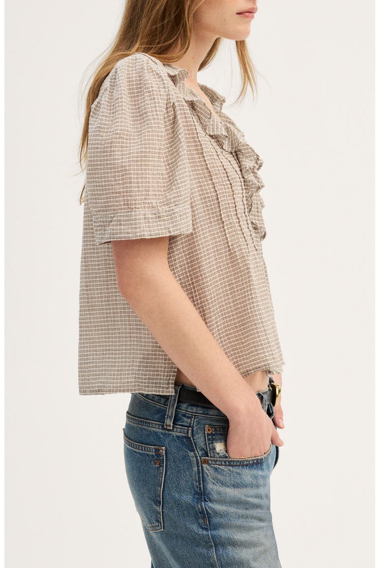 Ruffle Pintuck Top, Alternate, color, GAUZY COTTON CHECK
