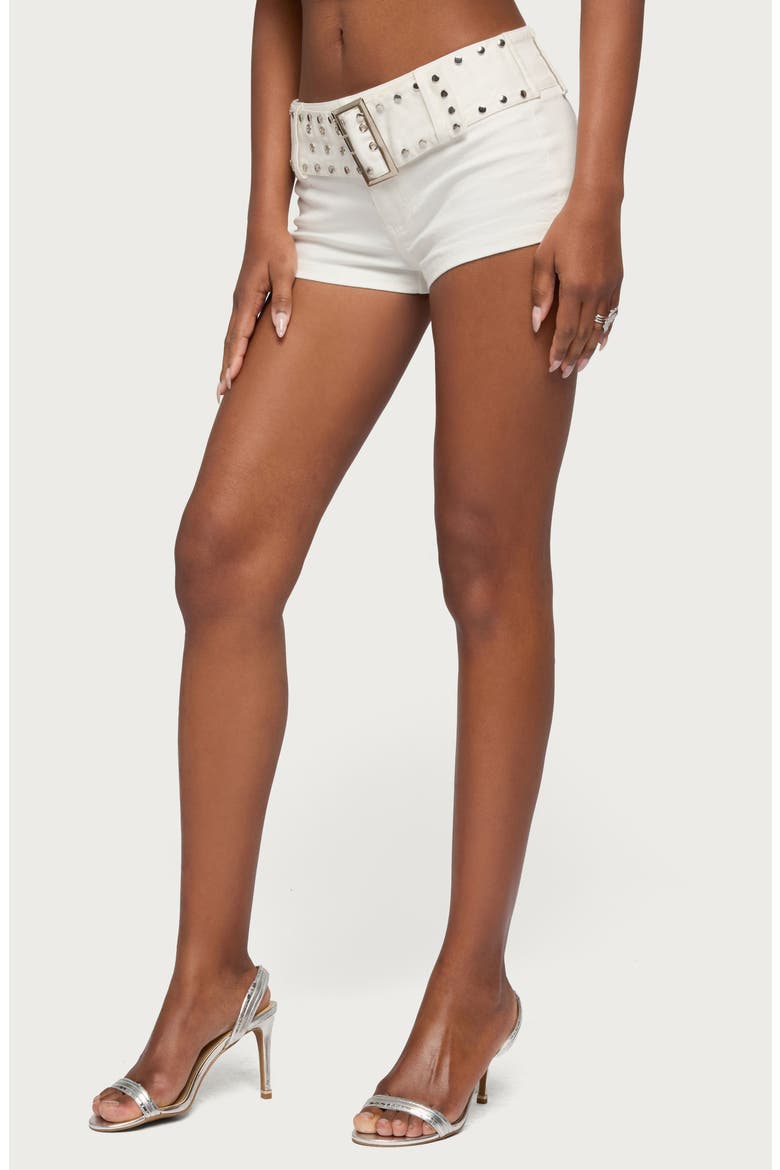 Studded Belt Denim Micro Shorts, Alternate, color, WHITE