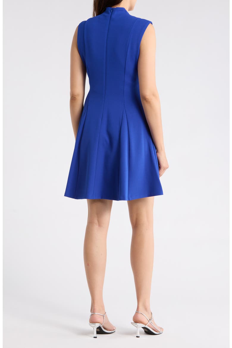 Scuba Crepe V-Neck Fit & Flare Dress, Alternate, color, COBALT