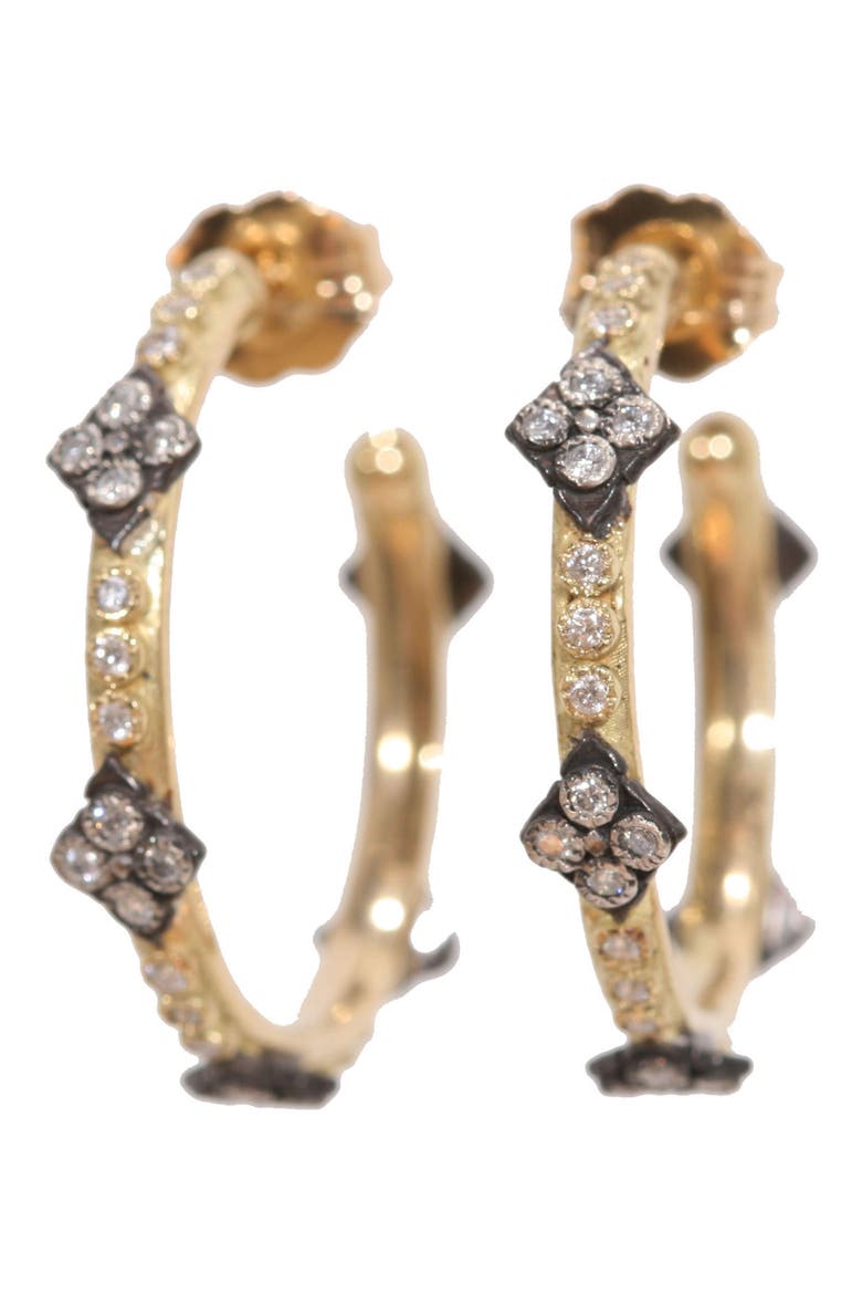 Two-Tone Diamond Hoop Earrings, Main, color, SILVER/ GOLD