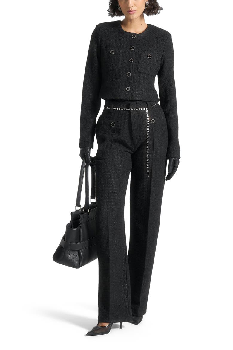 Nathalie Tweed Trousers with Belt, Alternate, color, Black
