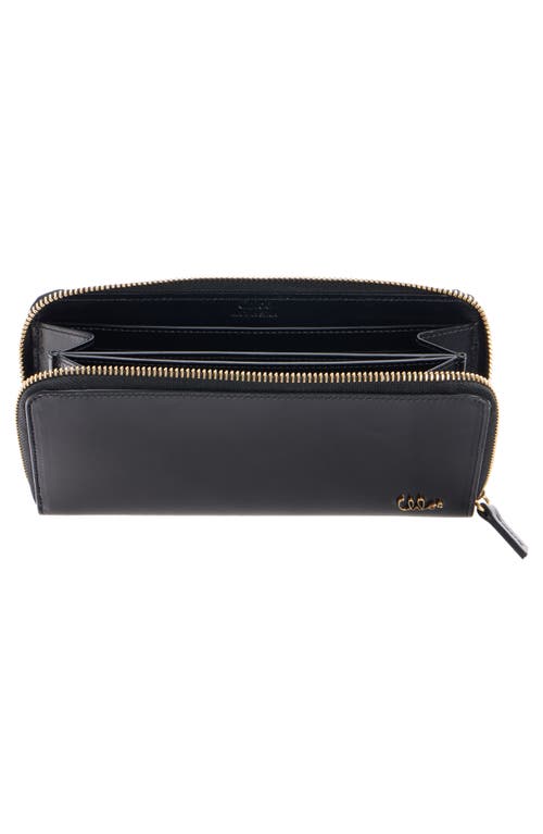 Chloé Iconic Shiny Leather Zip Long Wallet In Black