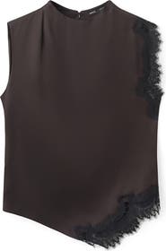 MANGO Lace Trim Asymmetric Satin Top