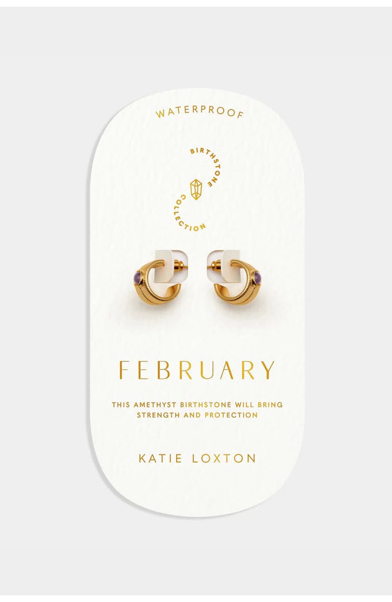 Katie Loxton 'February' Waterproof Gold Birthstone Hoop Earrings, Alternate, color, February