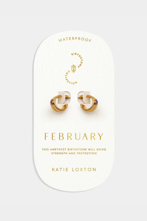 'February' Waterproof Gold Birthstone Hoop Earrings