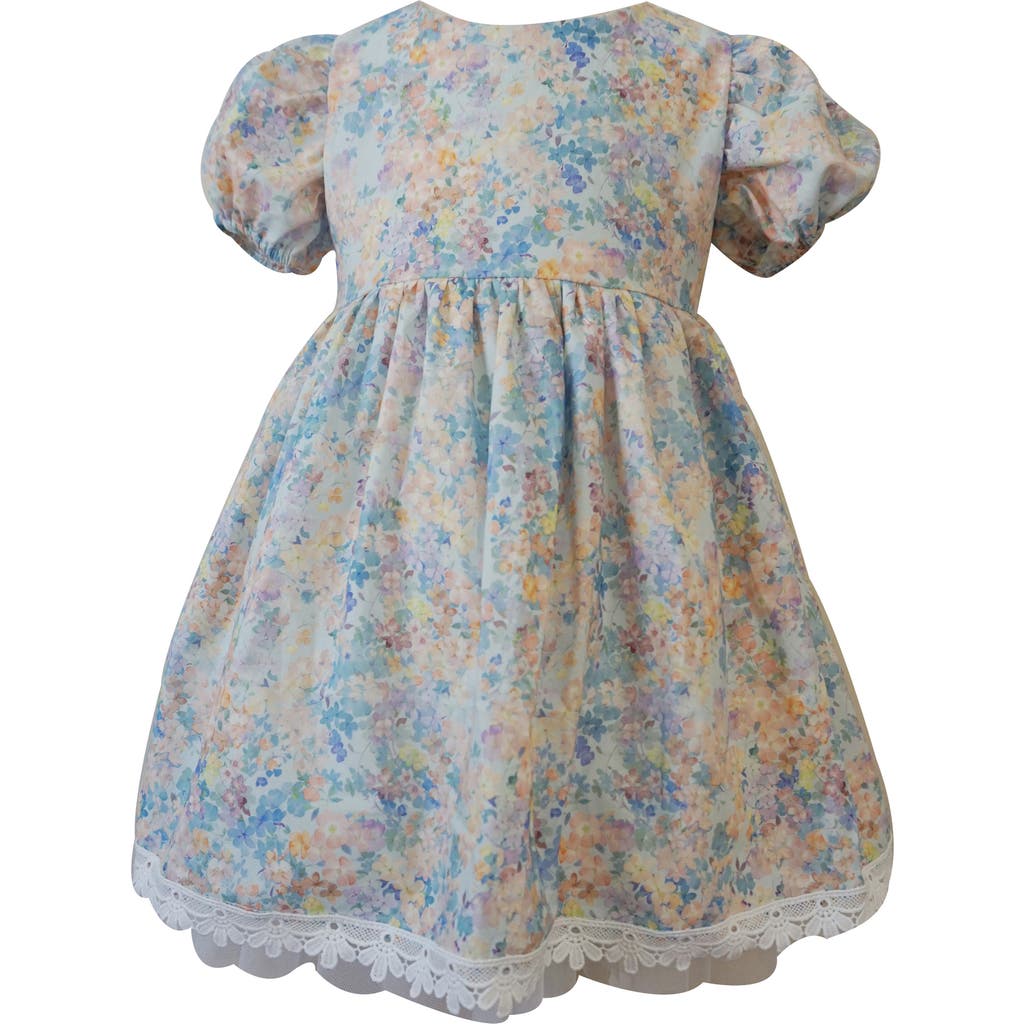 Popatu Kids' Floral Puff Sleeve Cotton Party Dress In Blue