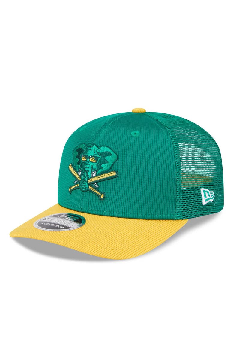 New Era Men's New Era  Green/Gold Athletics 2025 Batting Practice 9SEVENTY Stretch-Snap Trucker Hat, Main, color, 