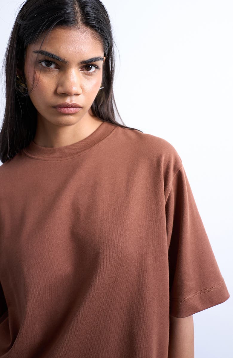 Topshop Relaxed Fit Cotton T-Shirt, Alternate, color, Brown