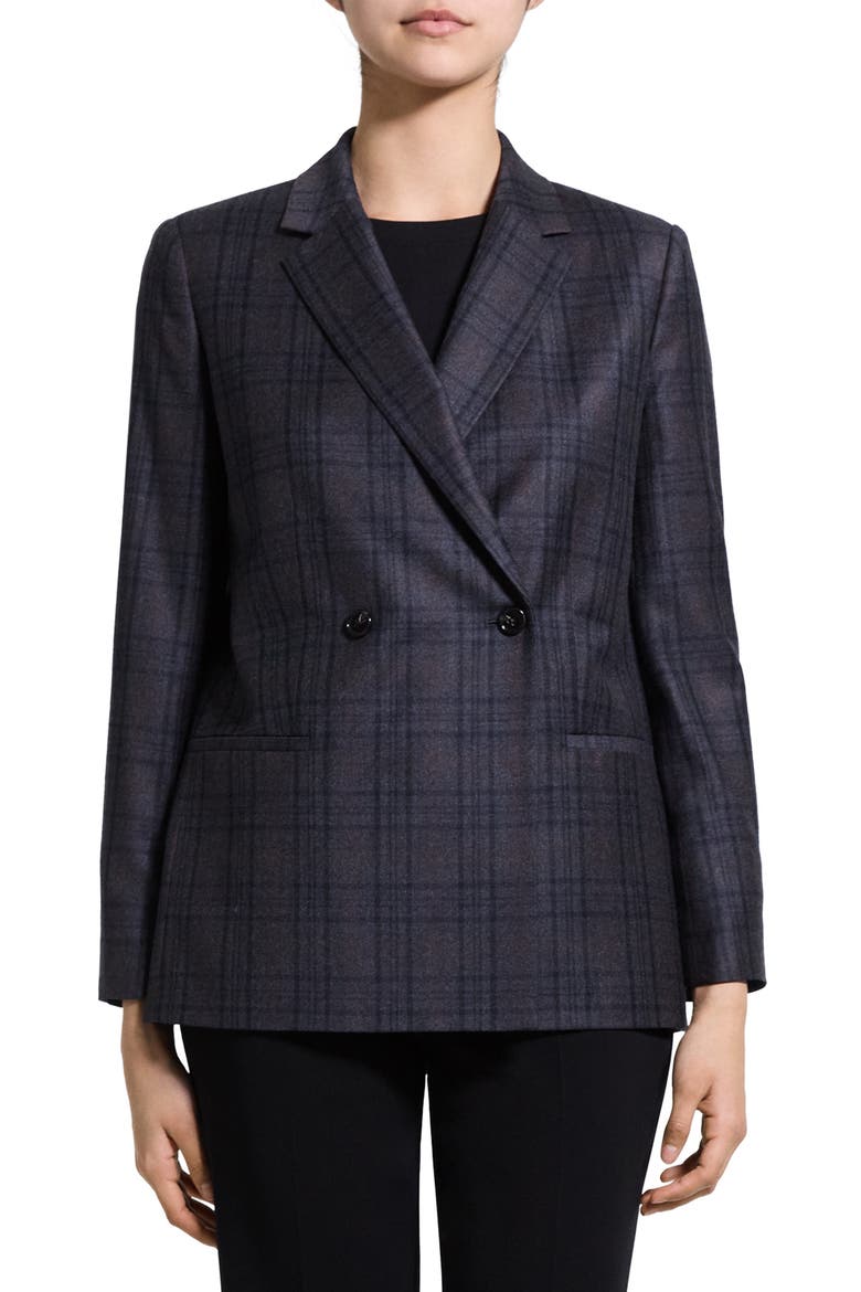 Classic Double Breasted Plaid Virgin Wool Blazer, Main, color, CHARCOAL MULTI - QDY