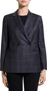 Theory Classic Double Breasted Plaid Virgin Wool Blazer