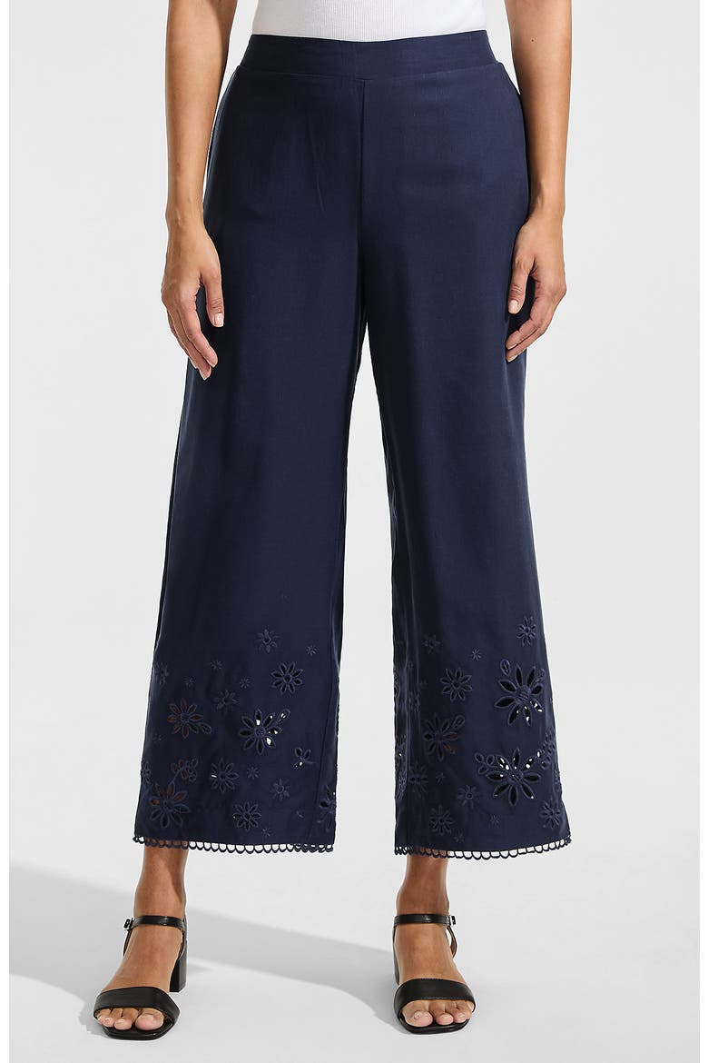 Linen Embroidered Pants, Main, color, Navy