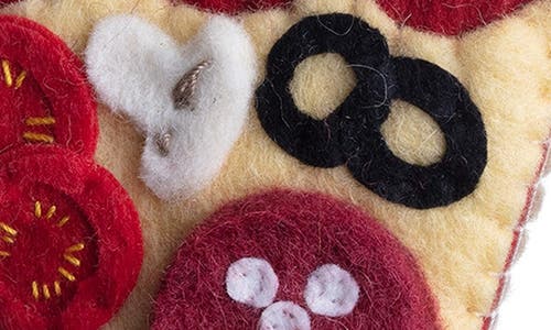 Silk Road Bazaar Handmade Supreme Pizza Slice Felted Wool Ornament In Yellow