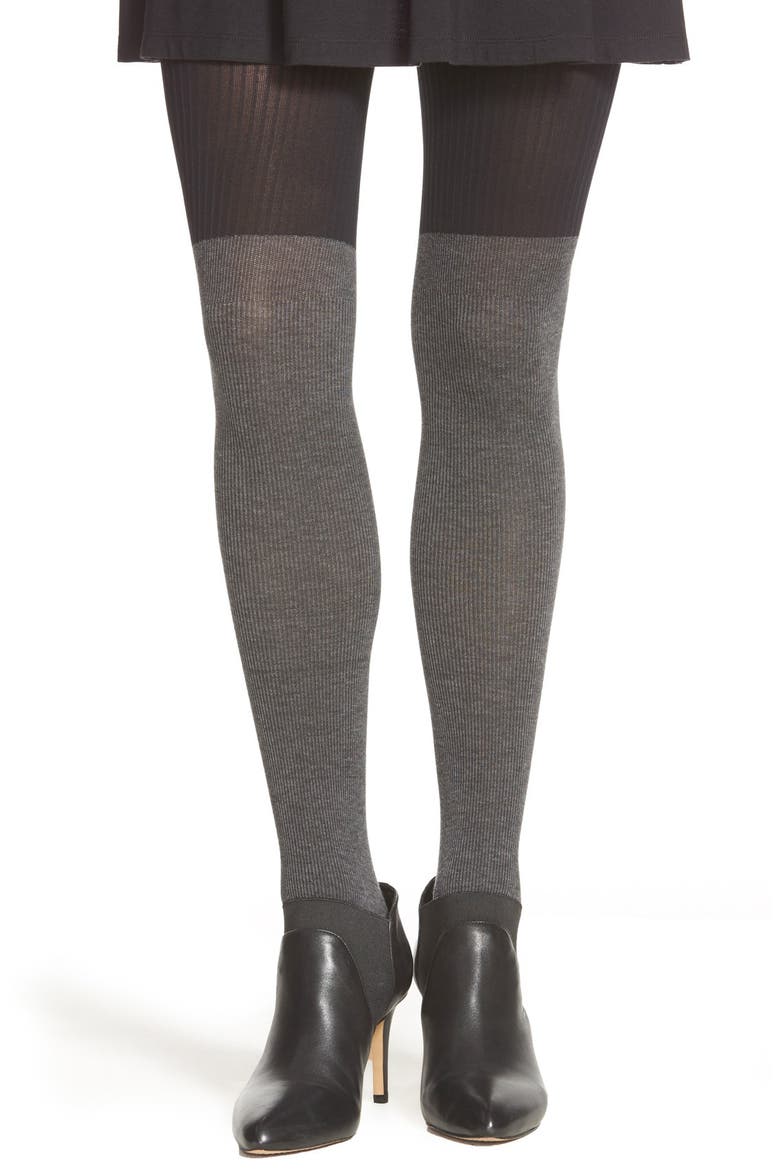 Colorblock Tights, Main, color, BLACK/FLANNEL MELANGE